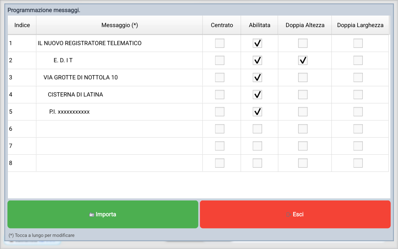 Programmazione intestazione