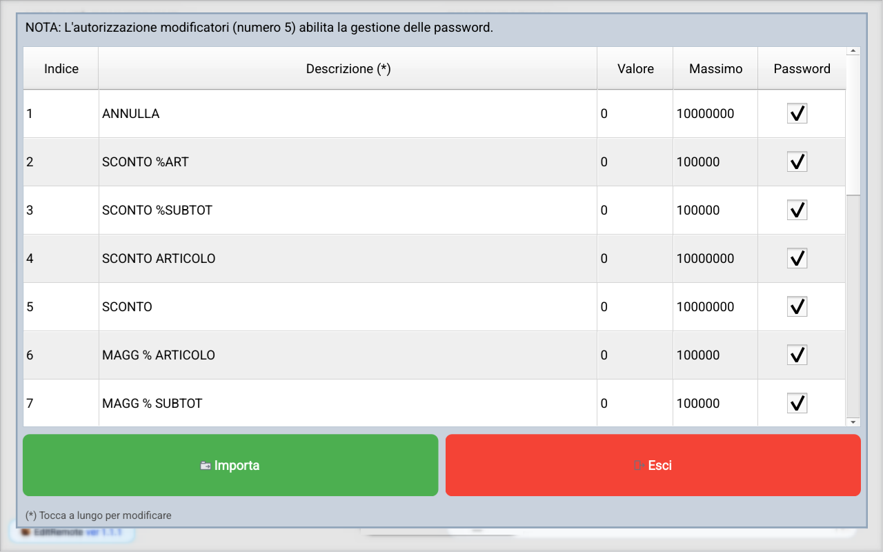 Programmazione modificatori