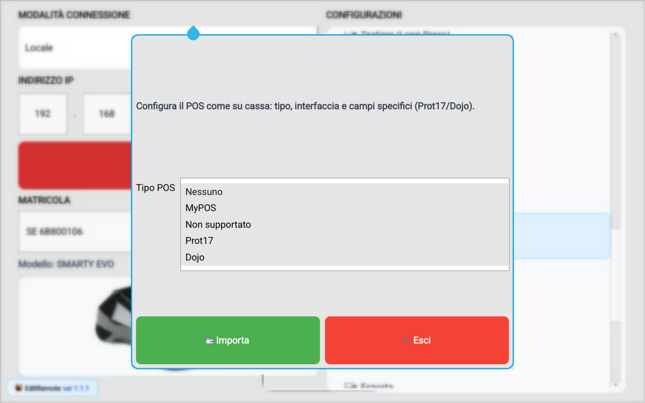 Configurazione parametri POS in EditRemote
