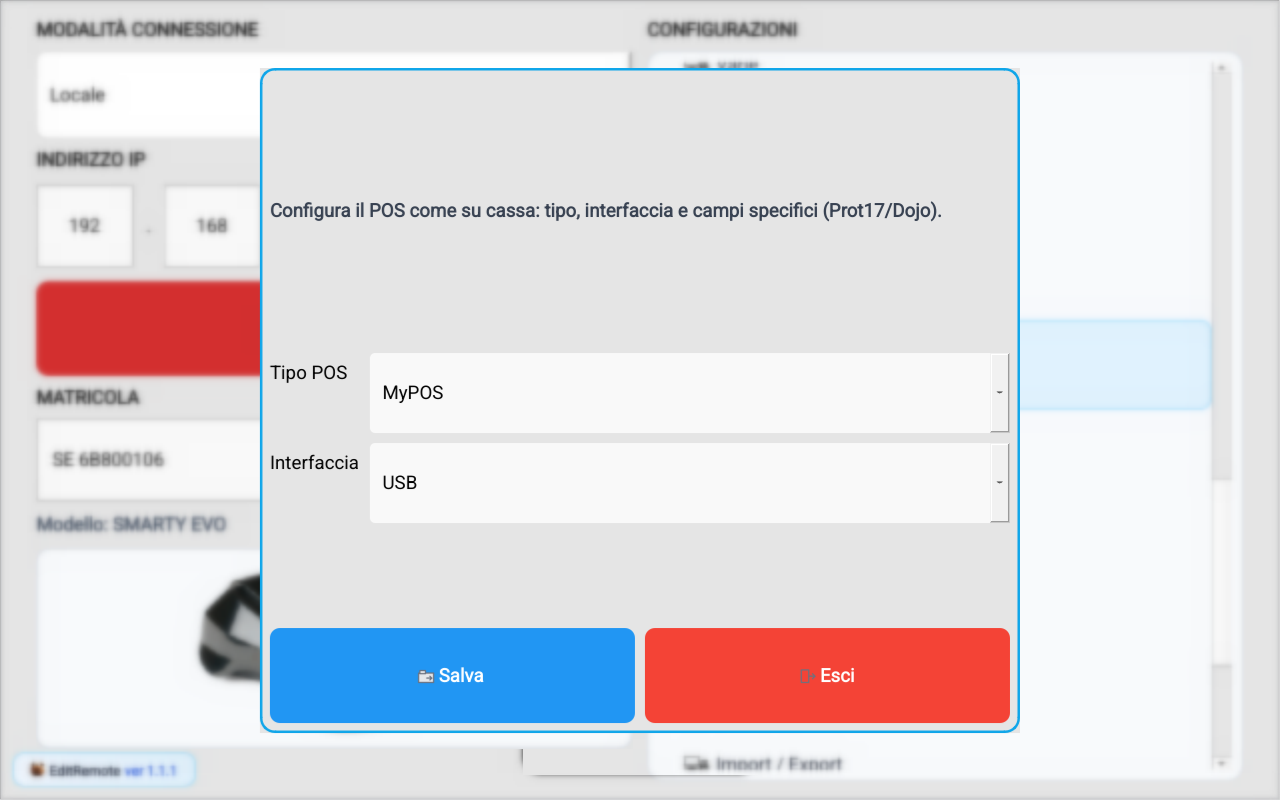 Configurazione POS tipo MyPOS in EditRemote