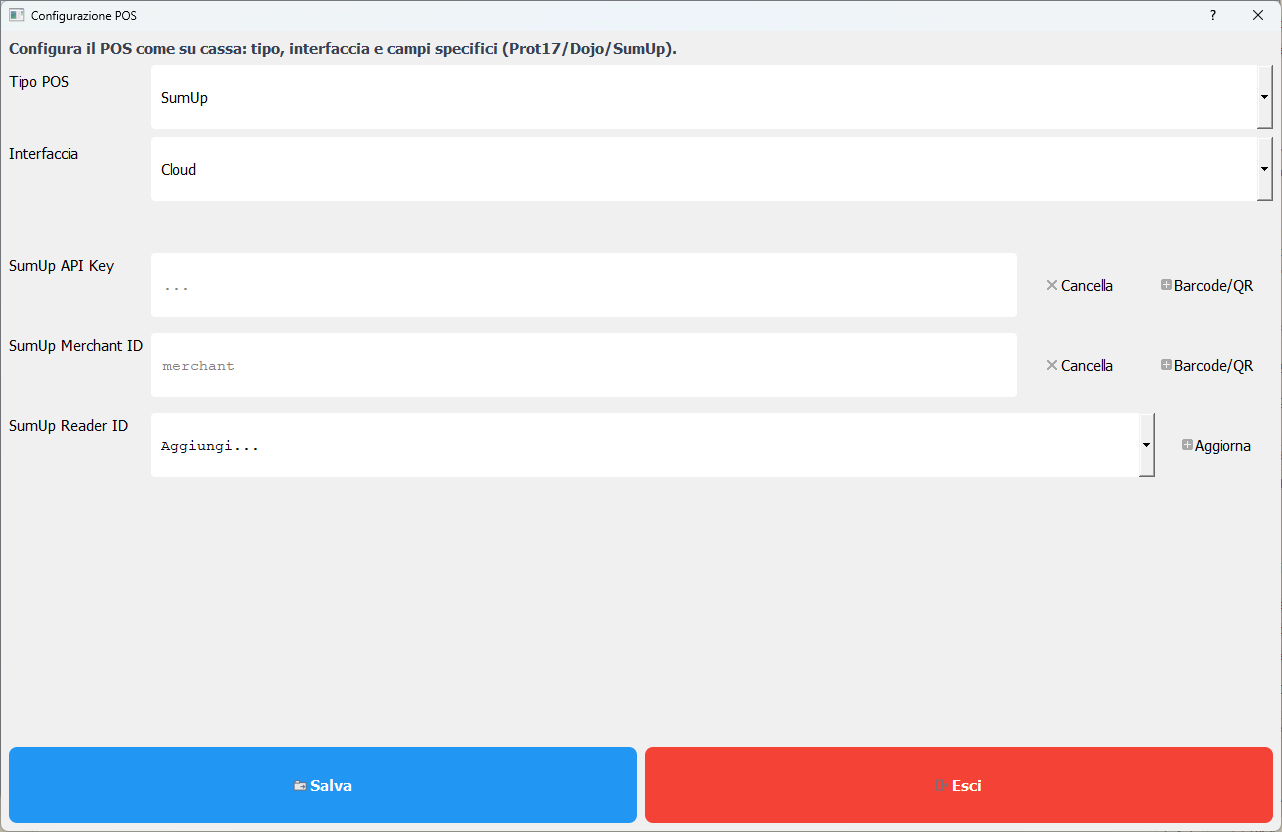 Configurazione POS tipo SumUp in EditRemote