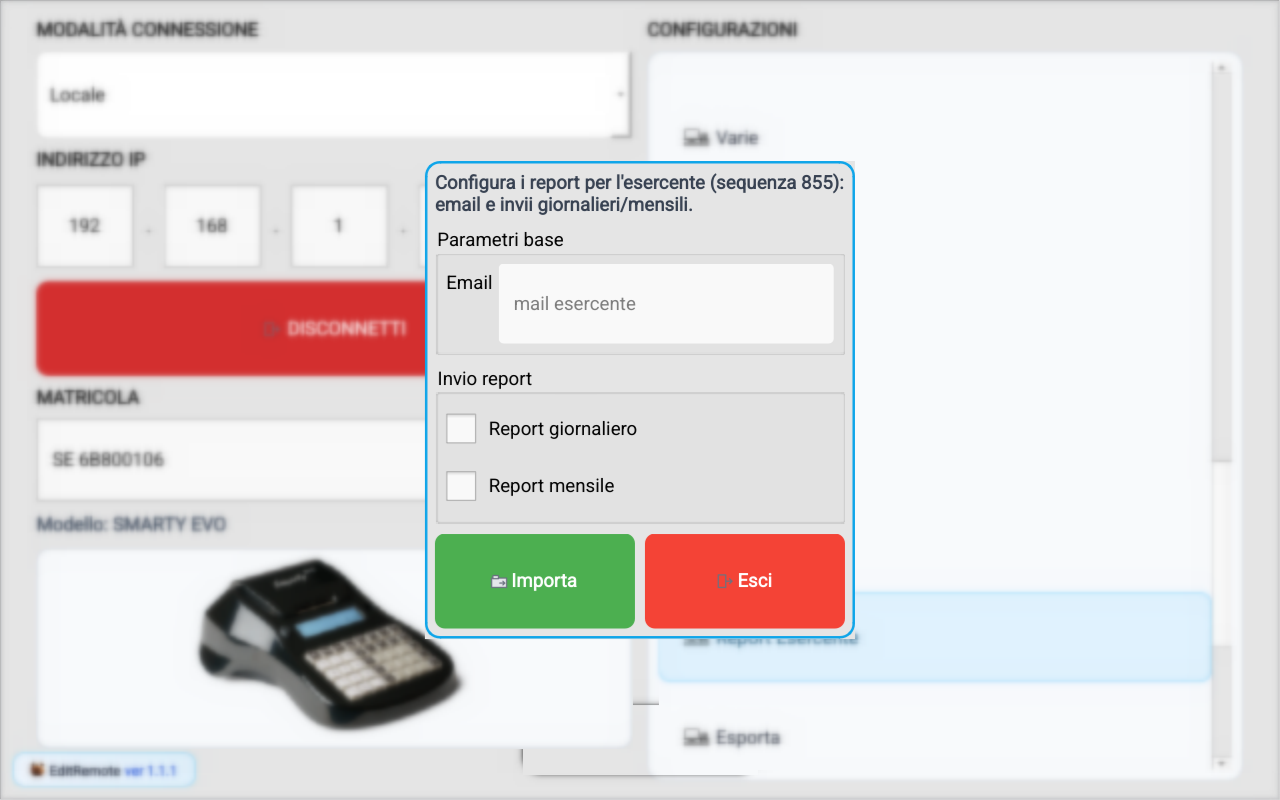Configurazione report esercente